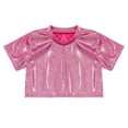 thumbnail image 3 of Miaeowve Kids Girls Shiny Metallic Crop Top Boys Short Sleeves Hip Hop Dance Wear Crop Top T-Shirt Rose Red 110, 3 of 7