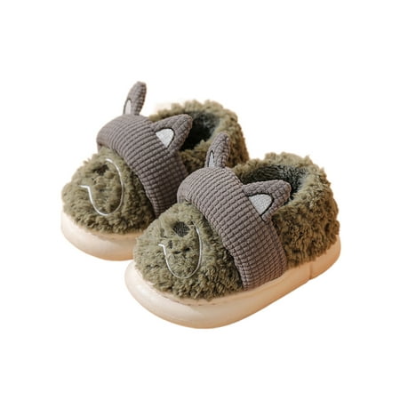 

Eloshman Kids Indoor Shoe Warm Lined Animal Slippers Cartoon Fuzzy Slipper Daily Comfort Bow Fluffy Slides Cozy House Shoes Green 5C-6C