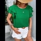 thumbnail image 5 of Camisas de Verano para Mujer, con Volantes, Corta, Cuello Redondo, con Textura, Elegantes Blusas de Negocios para Mujer, Elegantes e Informales Verde Verde S, 5 of 8