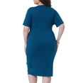 thumbnail image 4 of DARING DIVA Plus Size V Neck Ruched Wrap Belt Dress 2X Teal Blue, 4 of 6