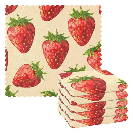 

Lots Of Strawberries Kitchen Towels 6 Pcs Dish Towels Absorbent Soft Quick Dry Towel Dish Rags for Washing Dishes