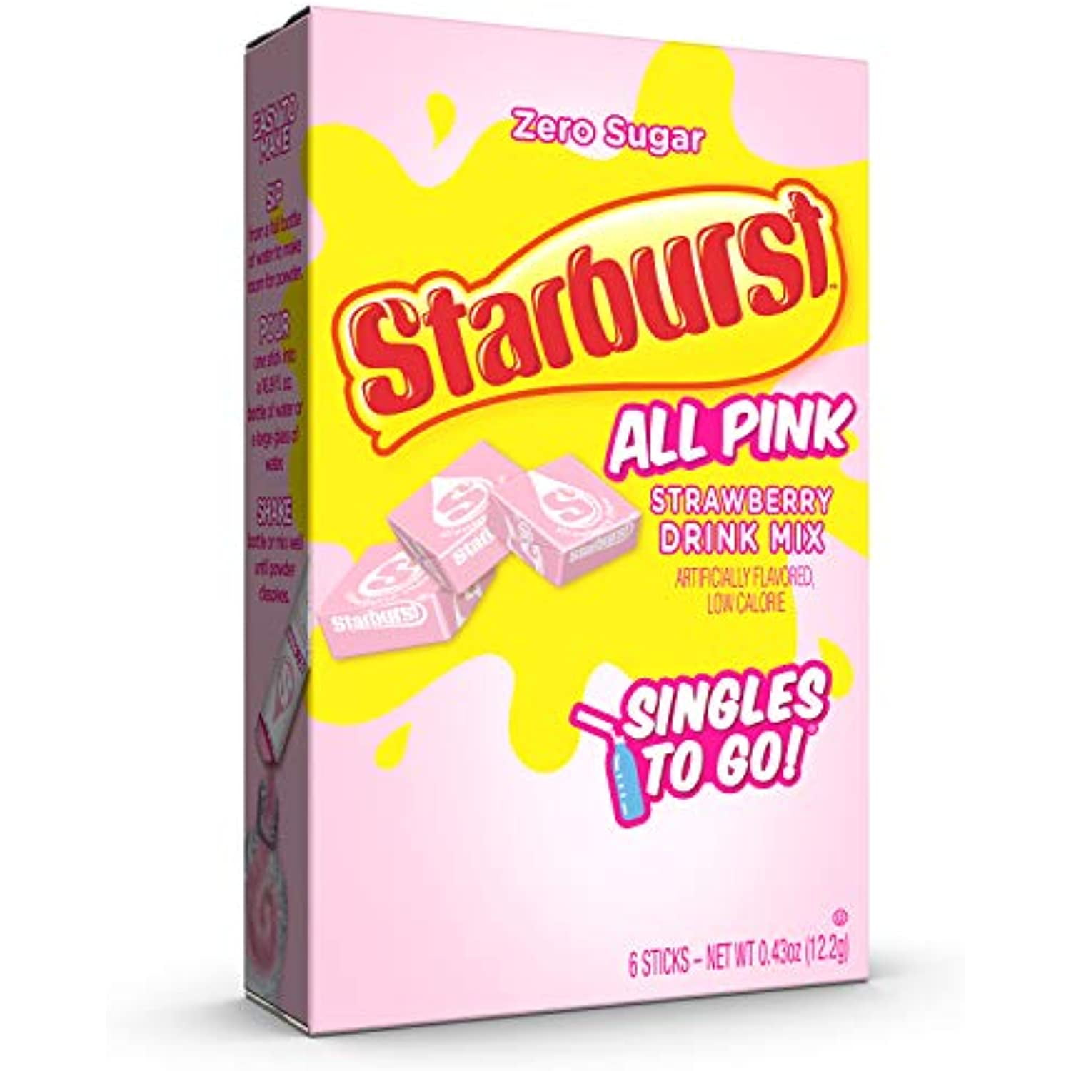 Starburst Singles To Go Powdered Drink Mix, All Pink Strawberry, 12 Boxes With 6 Packets Each - 72 Total Servings, Sugar-Free Drink Powder, Just Add Water, 6 Sticks (Pack Of 12)