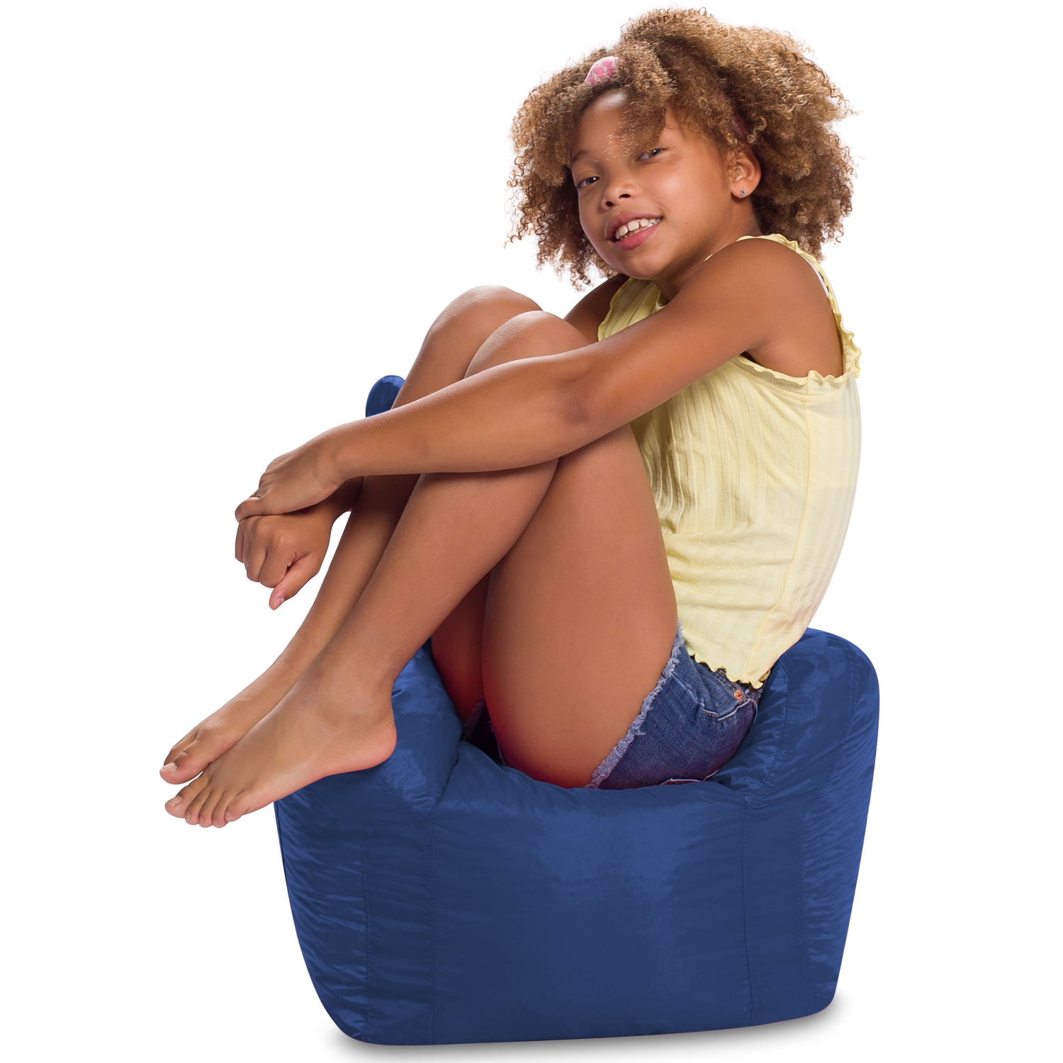 Posh Creations Structured Comfy Bean Bag Chair, for Kids,Pasadena Seat, 1.8 ft, Nylon-Navy