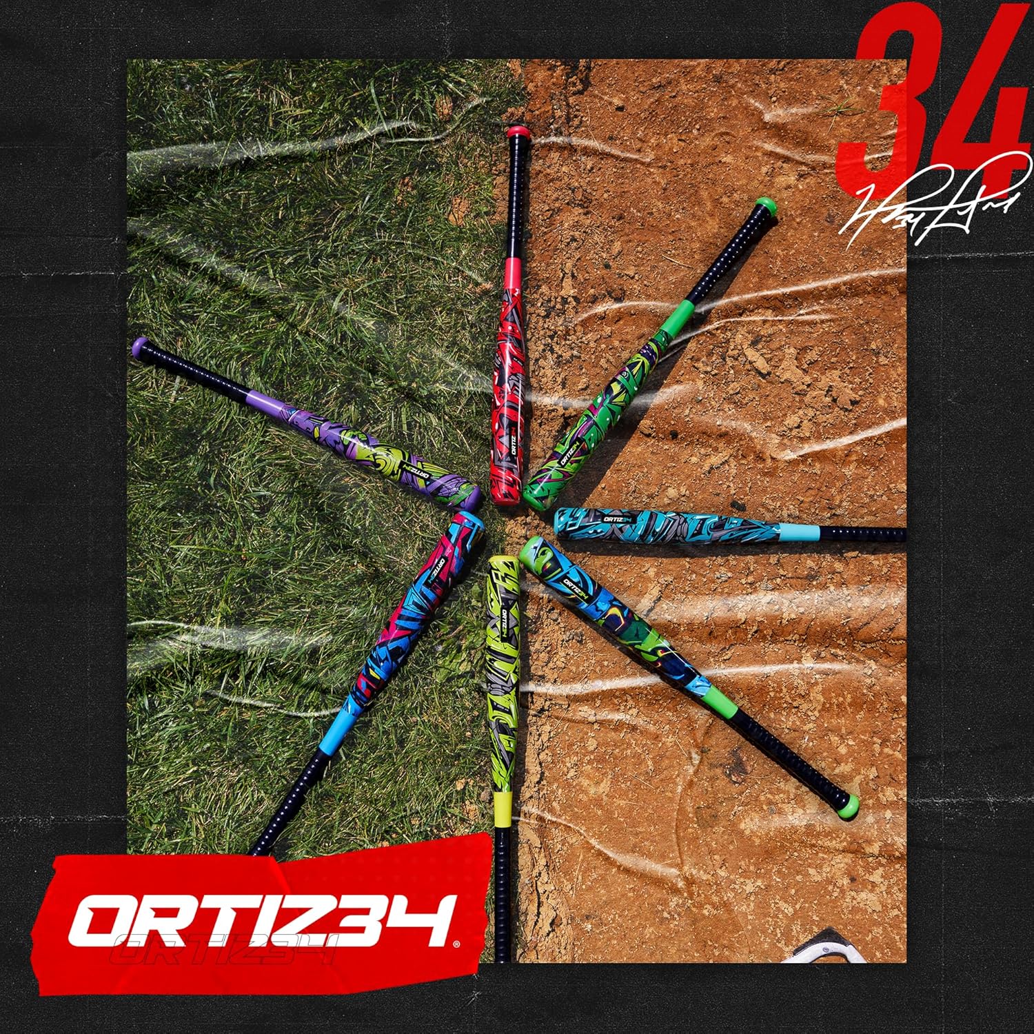 Ortiz34 29" Graffiti Plastic Bat & Ball Set, David Ortiz Backyard Baseball Homerun Set for Youth, Kids, Teens & Adults