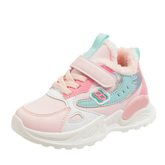 Otqutp Little Girls Outdoor Sneakers Fashion Big Kids Winter Water Proof Flat Keep Warm Sport Shoes Comfortable Shoes 3-11 Years(Pink,4-4.5 Years)