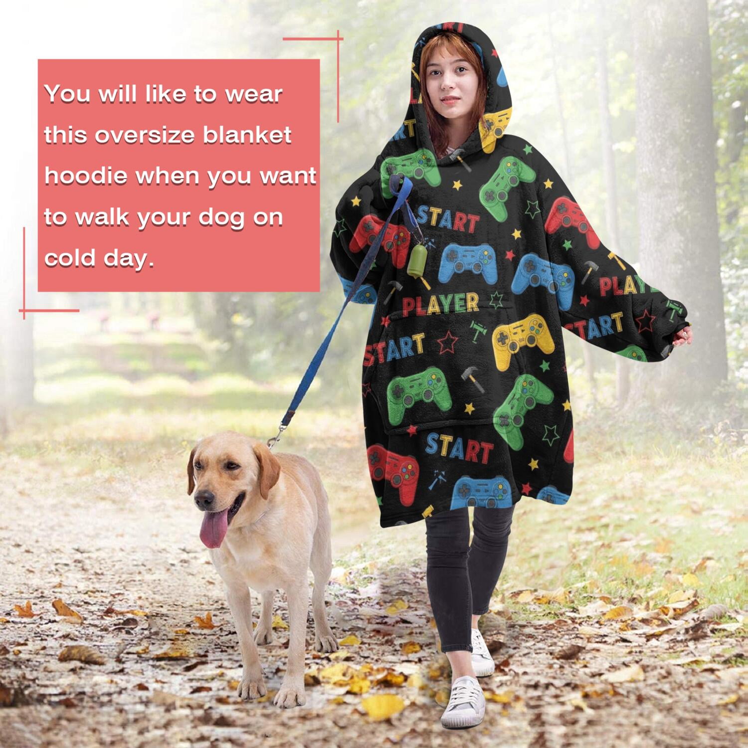Wearable Oversized Blanket,Multicolor Controllers Games Text Black Pattern Wearable Blanket Hoodie for Adults,Cozy Hooded Blankets with Super Pockets,Super Warm Fuzzy Pullover for Women & Men