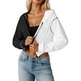thumbnail image 2 of Fiaer,Womens Oversized Full Zip Cropped Hoodies,Women's Trendy Loose Fit Casual Lightweight Color Blocking Spliced Hooded Sweatshirts Long Sleeve Jackets Light Gray XXXL, 2 of 6