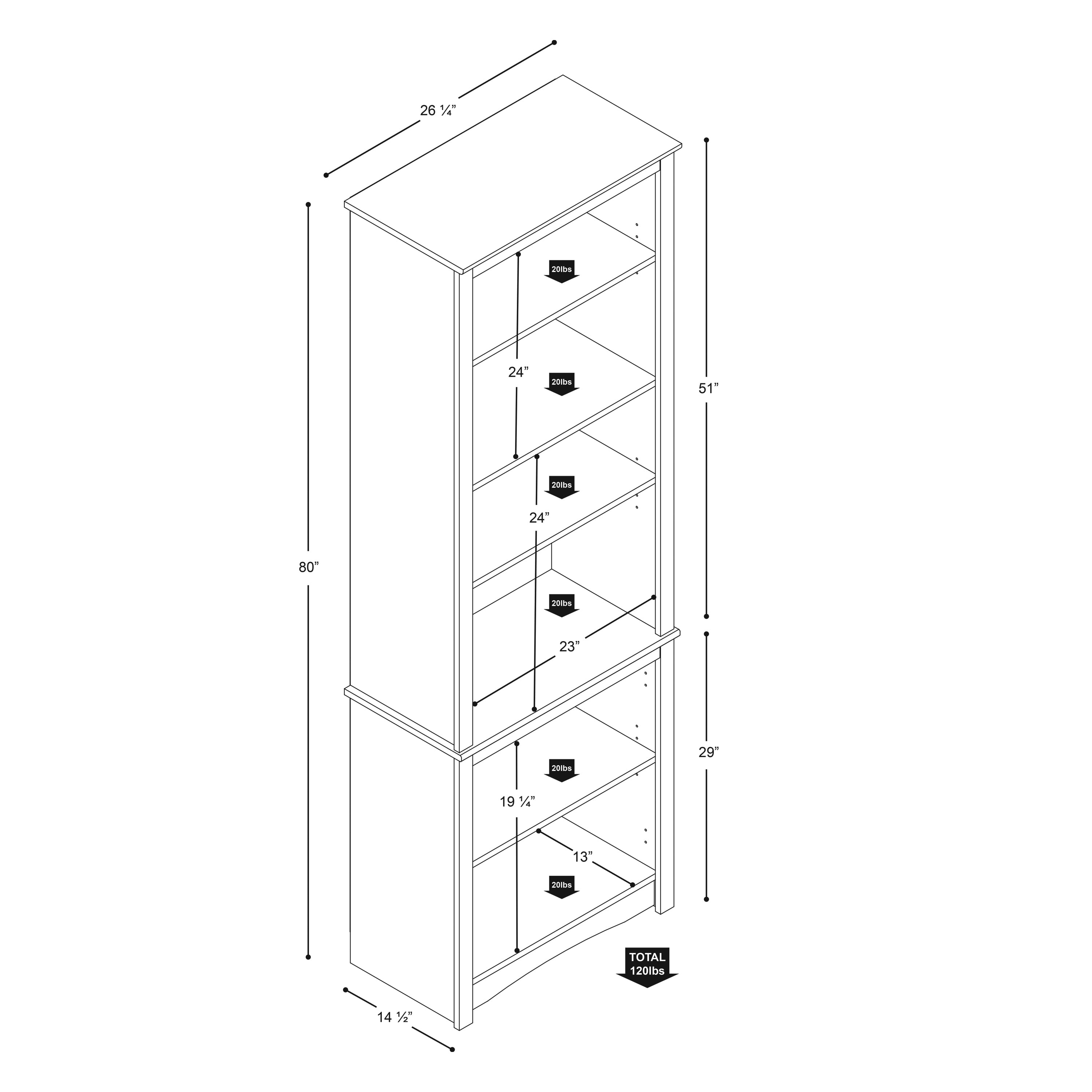 Prepac Tall 6-Shelf Bookcase, Drifted Gray