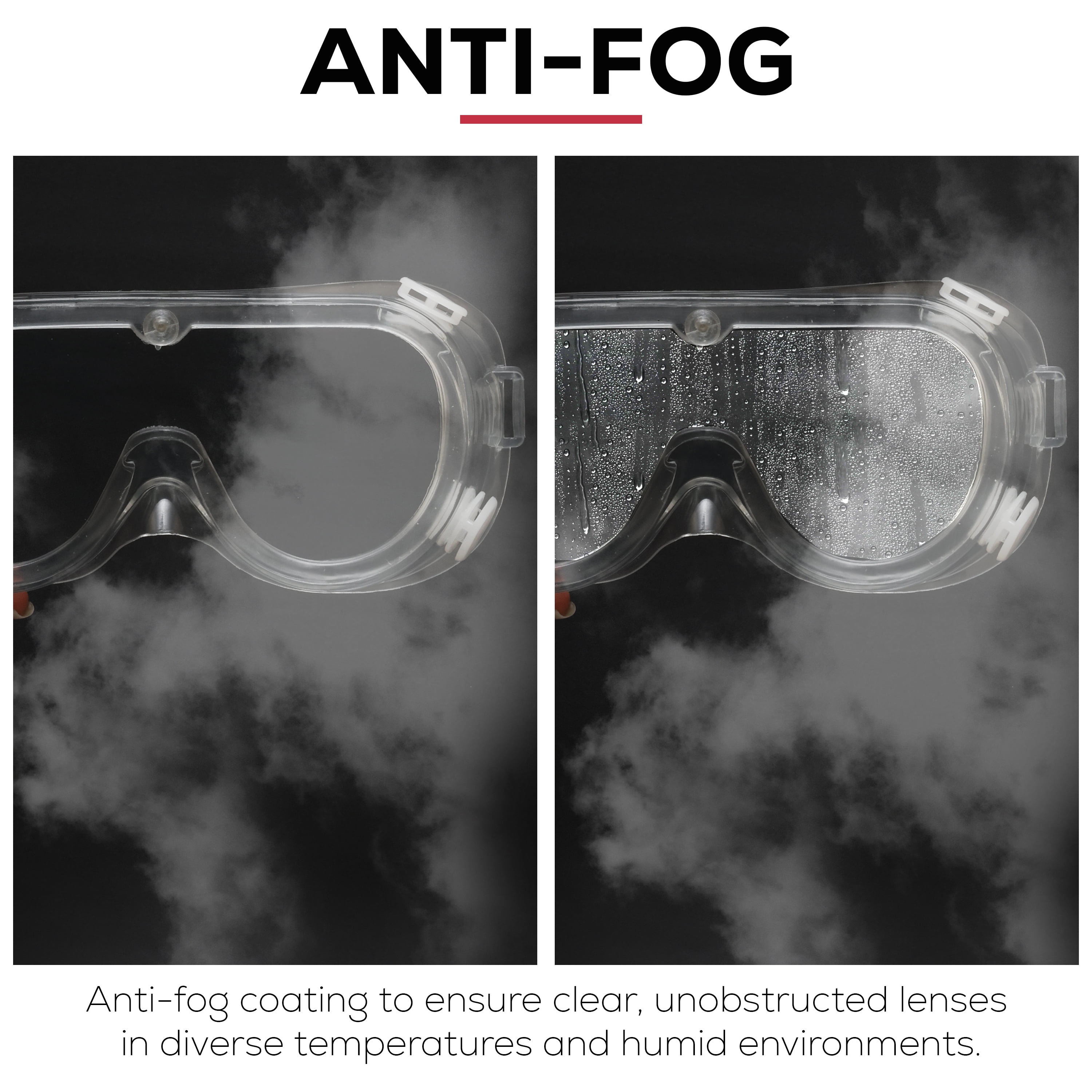 Bison Life 3 Pack Anti-Fog Clear Safety Goggles, Chemical and Splash Resistant, Adjustable Strap, ANSI Z87+