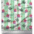 thumbnail image 1 of Soimoi Tissu Georgette Viscose Rayé, Imprimé Animal Cabane & Chat pour Couture, Largeur 42 Pouces, 1 of 3