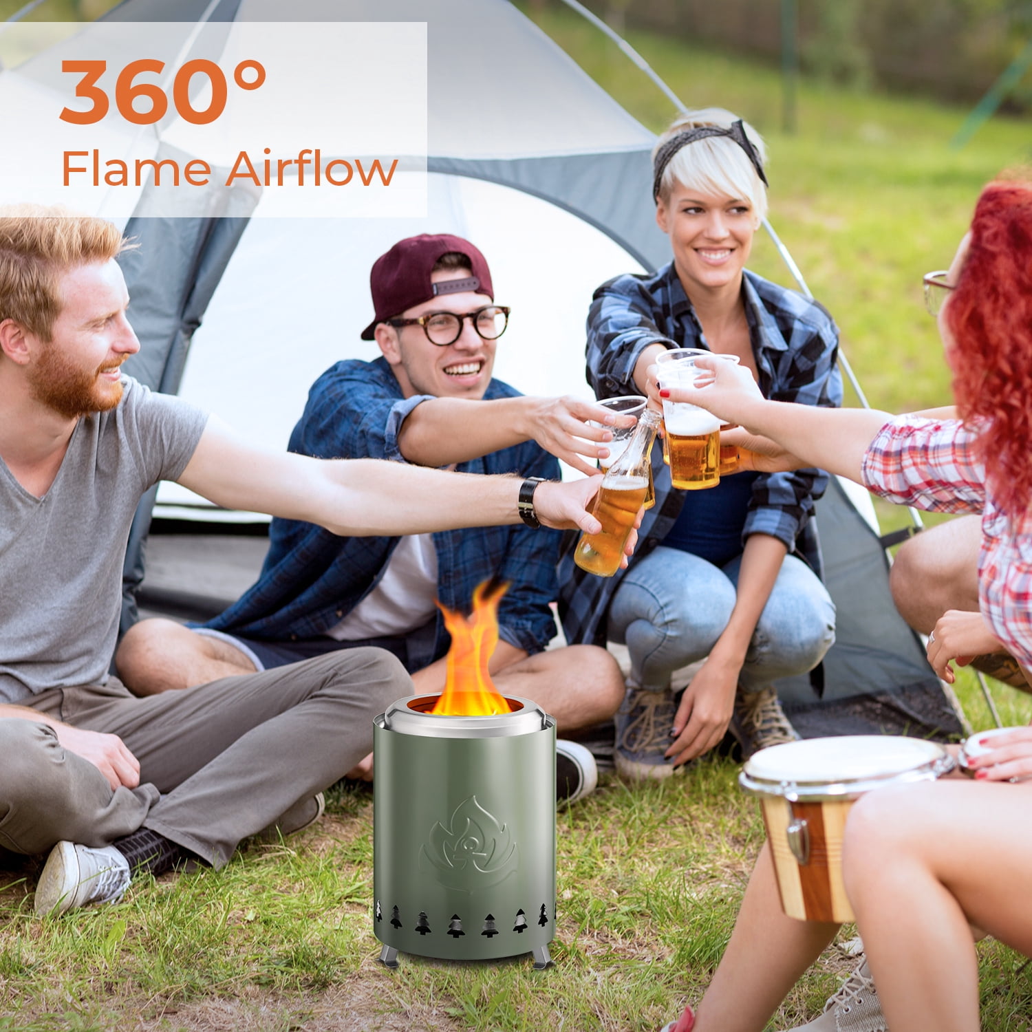 WAA Tabletop Fire Pit Smokeless Outdoor Mini Fire Compact & Portable Dual Fuel with Portable Bag,304 Stainless Steel,Green