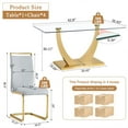 thumbnail image 4 of Glass Dining Table Set for 6, Sudica 63"Rectangular Dining Room Table and Leather Dining Chairs Set with Chrome Gold Legs, Light Gray, 4 of 7