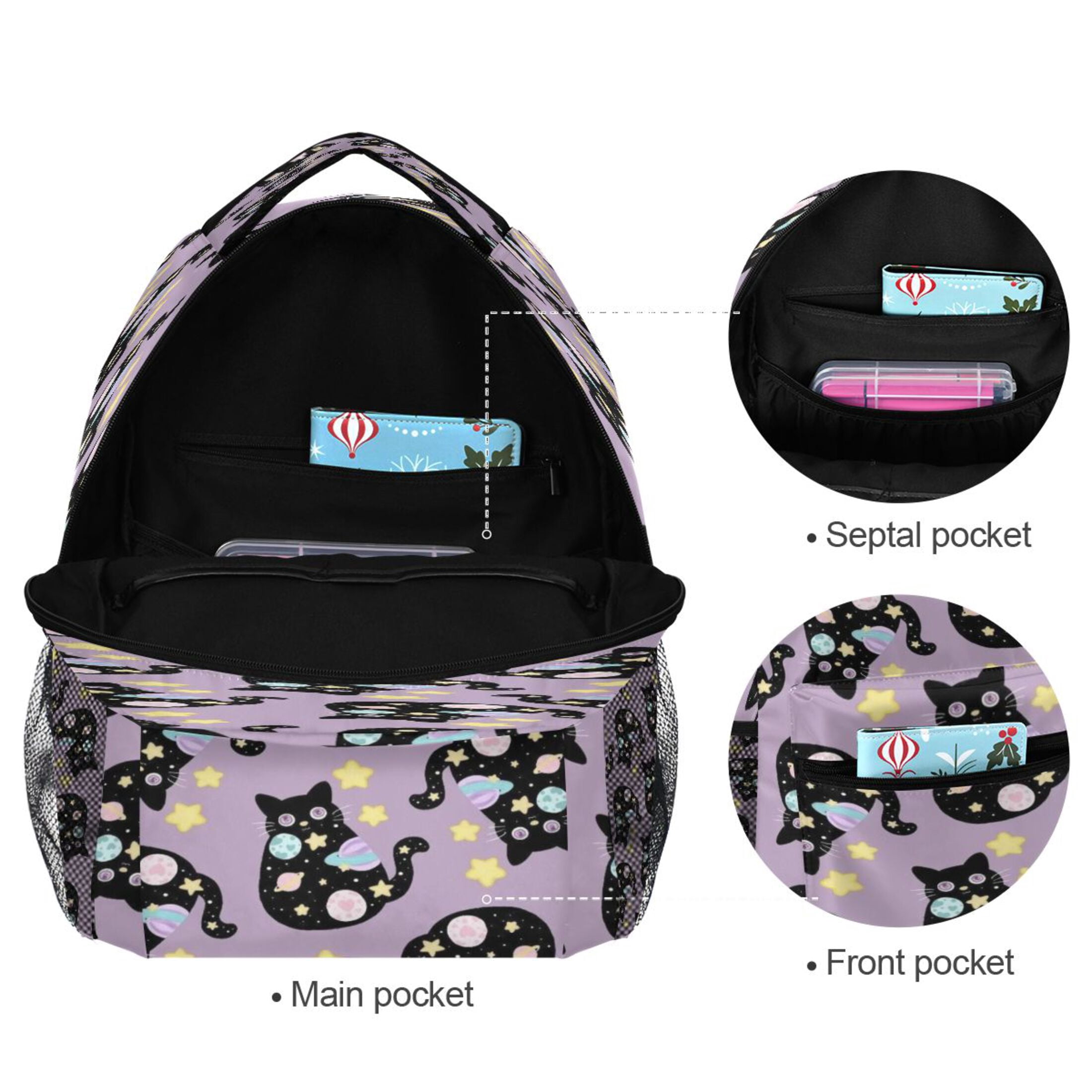 DIXRUYEE Backpack Schoolbag Cats with Spots on Purple Pattern 15L/18L 2-SIZE