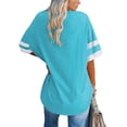 thumbnail image 2 of Stripe Sleeve Women Loose Casual T-Shirt Round Neck Crew Neck Oversize Tops, 2 of 5