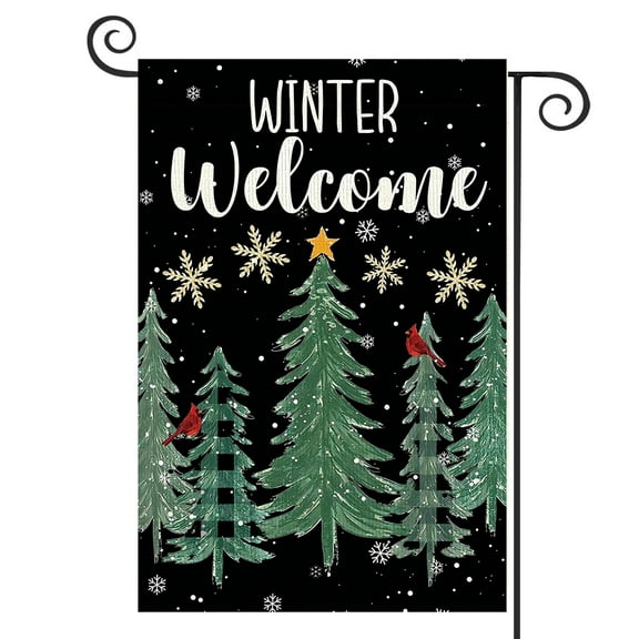 DMERBYL Winter Welcome Tree Garden Flag 12×18 Inch Double Sided Vertical Rustic Farmhouse Yard Flag Christmas Winter Outdoor Decor