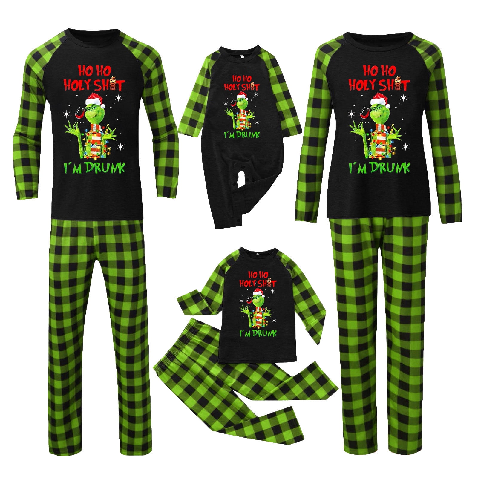 Drinking Grinch Family Christmas Pajamas Family Matching Outfits Christmas Pjs for Family Ideal for Family Photos and Winter Nights Green