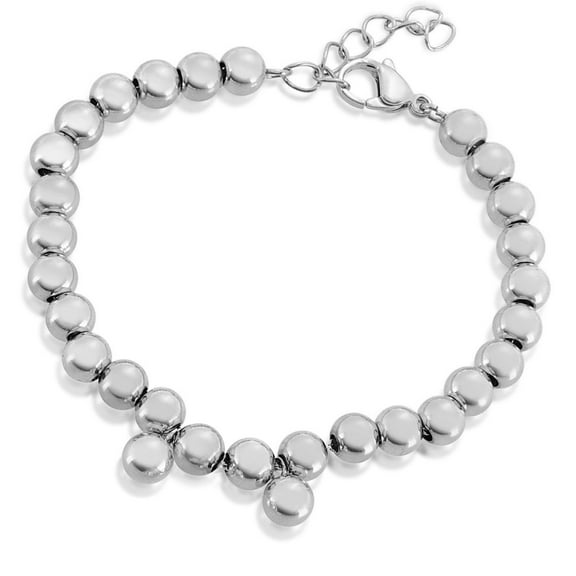 West Coast Jewelry Women's Polished Stainless Steel Bead Bracelet (6mm) - 6.5"