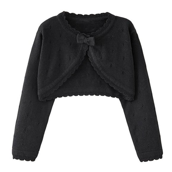 SROBPTY Girls Fall Cardigans, Children's Solid Round Neck Long Sleeve Knitted Cardigan Casual Woolen Jacket Black 5 Years