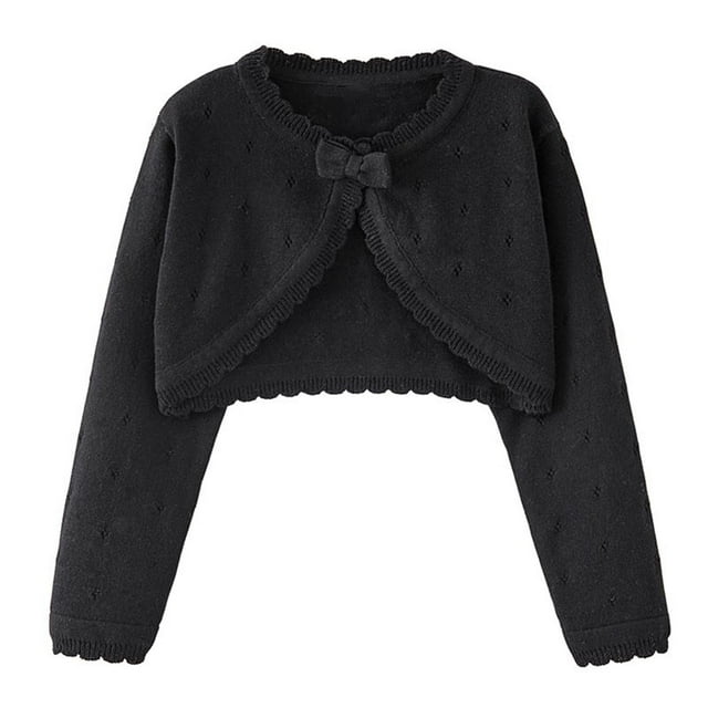 SROBPTY Cardigans d'Automne pour Filles, Cardigan Tricoté Uni à Col Rond à Manches Longues pour Enfants, Veste en Laine Décontractée Noire 5 Ans
