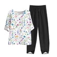 thumbnail image 2 of Nrmvnmi Women's Summer 2 Piece Outfits Casual Floral Prints Short Sleeve Pajama Tops Wide Leg Pants Lounge Sets Tracksuits Mothers Day Gifts, 2 of 5
