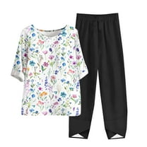 LYXSSBYX Two Piece Sets for Women Summer Women's Casual Round Neck 5/4 Sleeve Top and Pants Digital Printing Two-piece Set