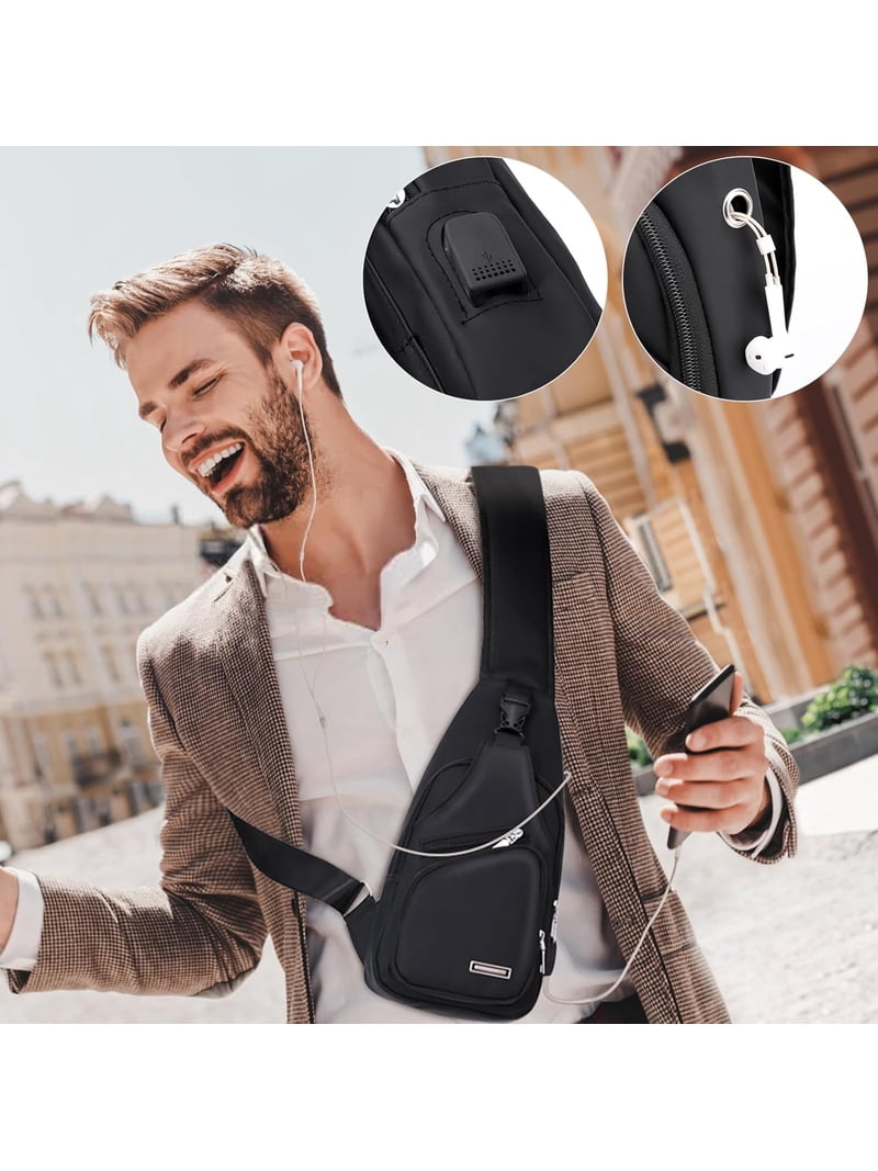 Mens Leather Crossbody Bag Trendy Sling Bag Man Purse 