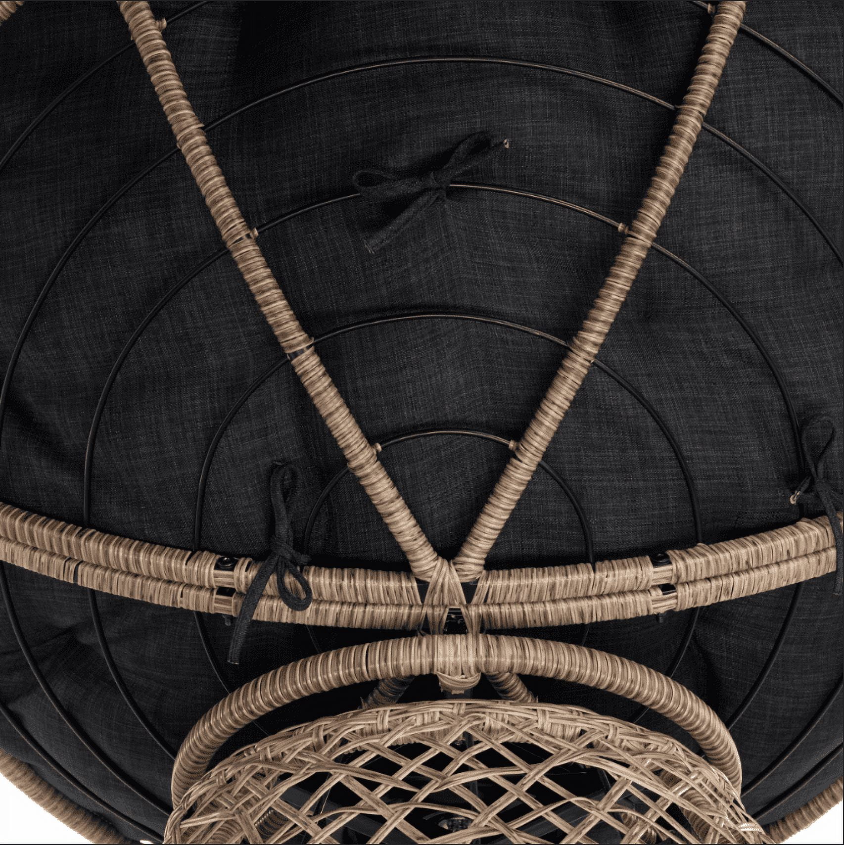 Bme Papasan Chair with Fabric Cushion, Metal Swivel Base, Noir Cumulus - Brown Frame