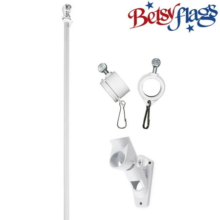 Flag Pole Cleat (Betsy Flags, American Flag Pole, Aluminum, 5’, Mounting Bracket, Spinner Rings, Tangle-Free Flagpole for US American Flag, Products by Valley Forge)