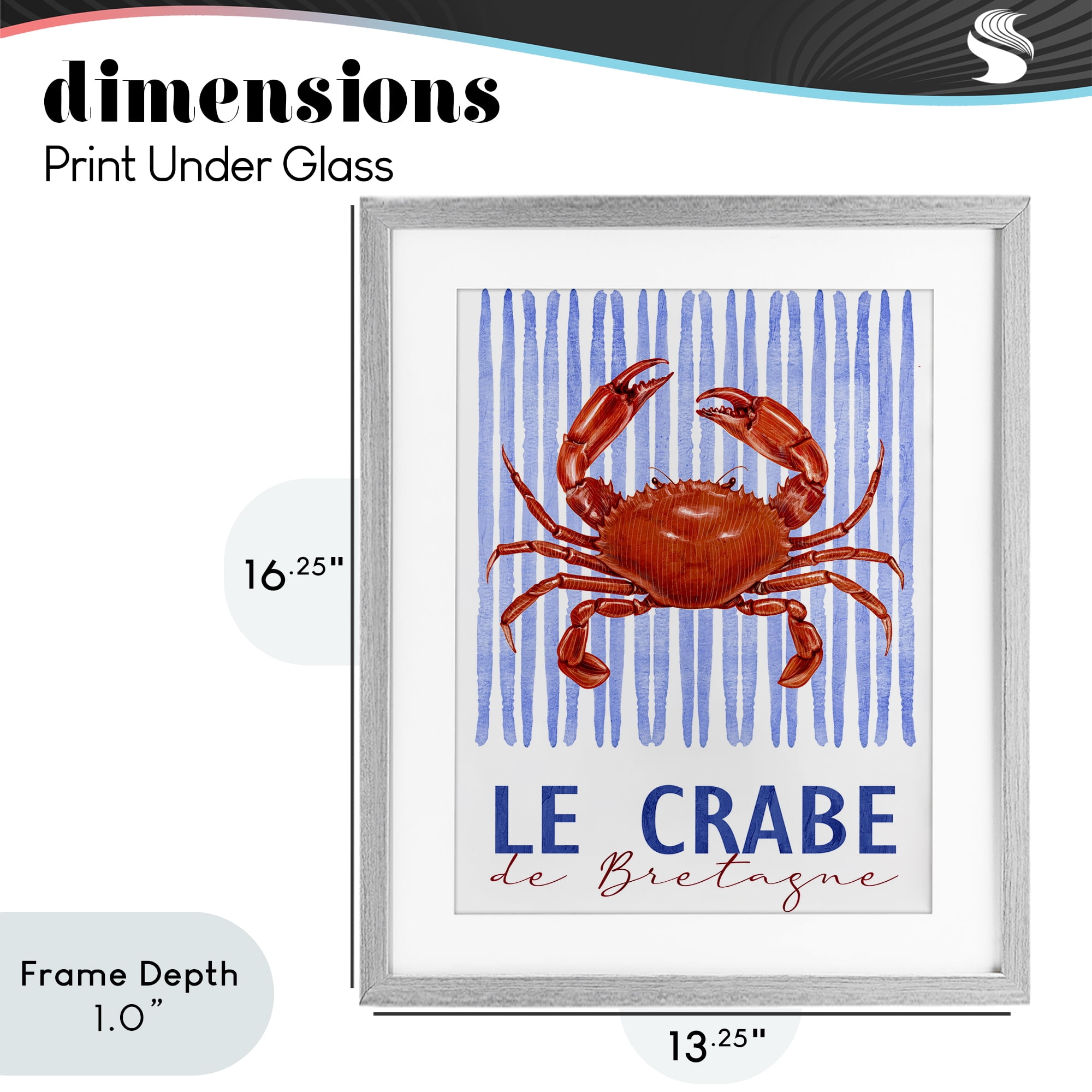 Stupell Industries Le Crabe Nautical Stripes Gray Framed Print Under Glass, design by Kim Allen