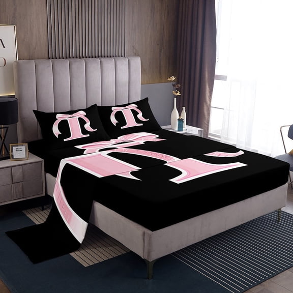 Erosebridal Kawaii Initial Letter Sheet Set Twin, Monogrammed I Bedding Sets Twin Size, Ribbon Cow Reversible Twin Sheet Sets, Ultra Soft Bedroom Decoration, 3 Pieces