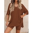 thumbnail image 3 of PRETTYGARDEN 2 Piece Sets for Women Summer Lounge Short Set Spring Matching Biker Shorts V Neck Oversized Shirt Clothing, 3 of 10