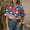 Sky Blue, variant on WCJM Women's Button Up Flag Top Long Sleeve Ruffled Cuffs Pleated Loose Fit July 4th 250th Printed(Beige,2XL)