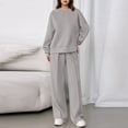 thumbnail image 5 of Womens 2 Piece Outfits Long Sleeve Crewneck Lounge Sets Wide Leg Pants Woman Tracksuits Loose Fit Fall Clothes Light Gray XL, 5 of 5