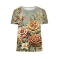 thumbnail image 5 of Yuwull Tops For Women Women'S Tops Women'S Casual Pullover Retro Printed Round Neck Short Sleeved Womens Plus Size Tops On Clearance4M, 5 of 5