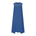 thumbnail image 4 of Ecqkame Womens Cotton Linen Dresses Summer Casual Loose Crew Neck Sleeveless Holiday Dress Trendy Solid Color Lightweight Long Dress 02-Blue XL, 4 of 6