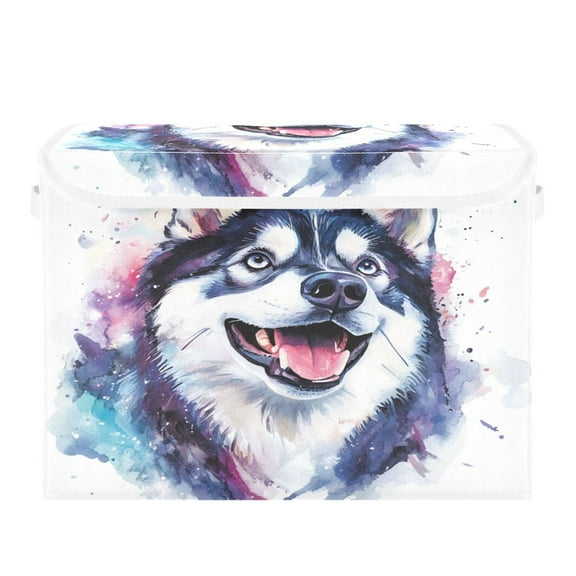 Storage Box With Lid 16.5x12.6x11.8In Foldable Stacked Household Storage Box Pretty Husky Dog