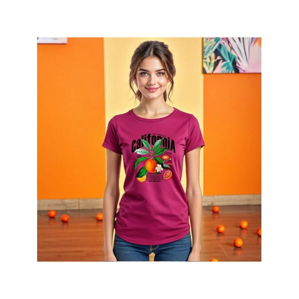 Playera Blusa De Naranjas Los Angeles California – Estilo Cítrico con Vibras del Oeste Color Rosa Dorado Talla Extra Grande Marca Emil SaEs