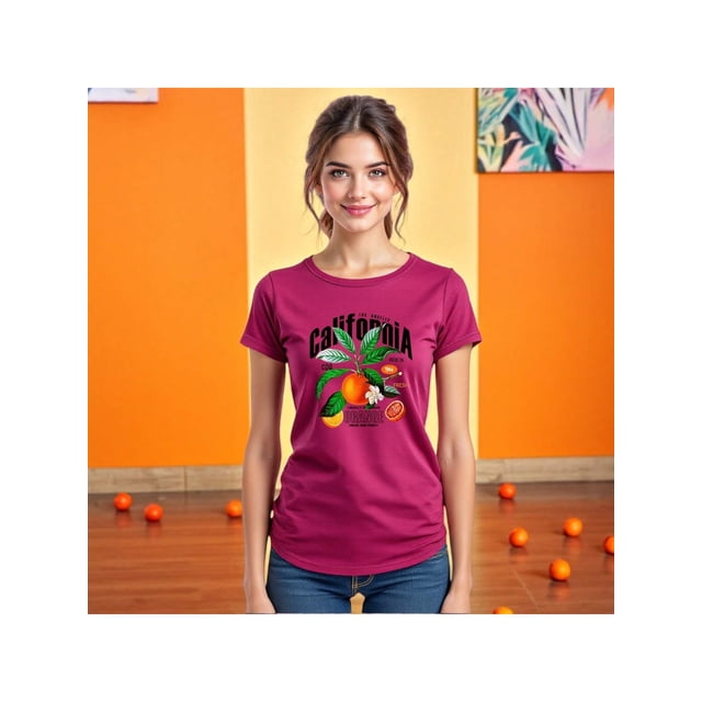 Playera Blusa De Naranjas Los Angeles California – Estilo Cítrico con Vibras del Oeste Color Rosa Dorado Talla Extra Grande Marca Emil SaEs