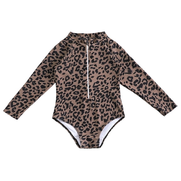 Zshosam Toddler Swimsuit Girls Rash Guard Long Sleeve One Piece Swimsuits Zipper Bathing Suits UPF 50  Sun Protection Size 12 18 Months,(Brown 12-18 Months)