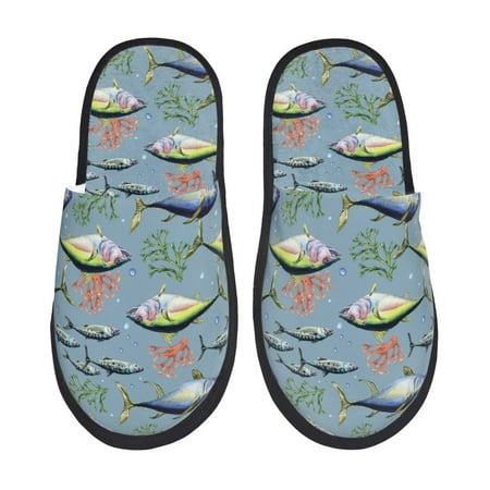 Balery Various Wild Sea Fish Slient Indoor Furry Fleece Comfort House Shoes Soft Non-Slip Home Shoes Cotton slippers House Slippers-- Large