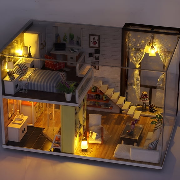 BESTSKY Miniature DIY House Kit Educational Handmade Assembly Model Creative Room With Furniture (Standard)