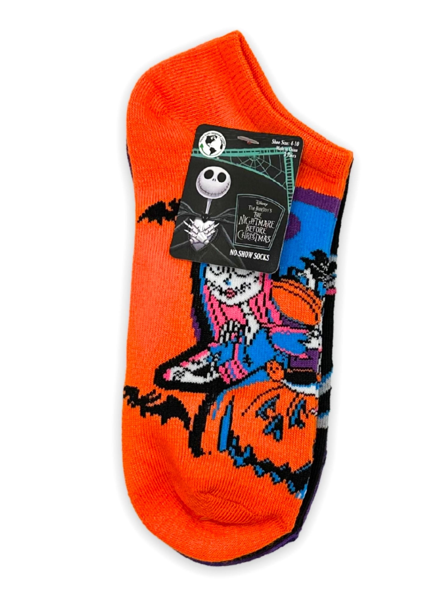 Disney Nightmare Before Christmas, Women's Halloween No-Show Socks, 3-Pack, Size 4-10