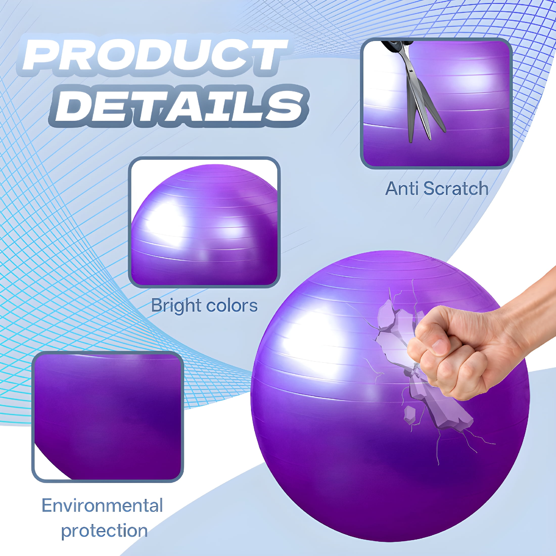 BESTSKY 2026 New Exercise Ball,17.72In Exercise Balls,Safety and Explosion-Proof Workout Ball,For Home Workout,Yoga,Physical Therapy,Purple