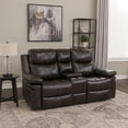 thumbnail image 7 of Benjara Linden 69" Loveseat with Dual Recliners- Console- Brown Faux Leather, 7 of 7