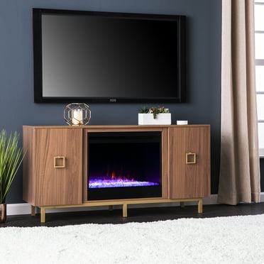 Southern Enterprises Yorkville Wood and Iron Fireplace Media Console in Natural