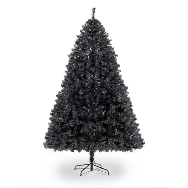 6 FT Black Artificial Christmas Tree - 1050 PVC Branch Tips, Flame-Retardant Material, Sturdy Iron Base, 3-Step Easy Assembly