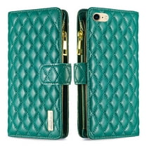 Feishell for iPhone 7/8/SE 2020/SE 2022 Zipper Wallet Phone Case,for Women Men,Luxury PU Leather Cover with 9 Credit Card Slots Magnetic Clasp Flip Holder Protective Case with Wrist Strap, Green