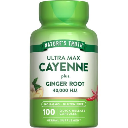 Cayenne Pepper Capsules | 40,000 HU | 100 Count | with Ginger Root | by Nature's Truth