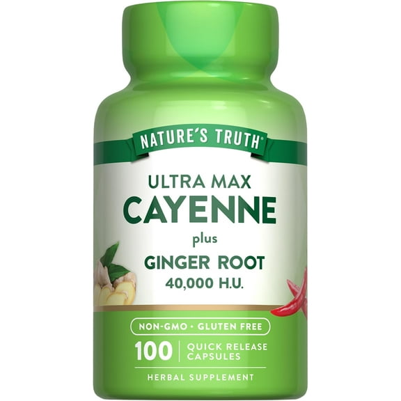 Cayenne Pepper Capsules | 40,000 HU | 100 Count | with Ginger Root | by Nature's Truth