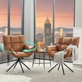 thumbnail image 3 of TEWLOSS Swivel Accent Chair Set of 2 Faux Leather Armchair with Metal Legs, Light Brown, 3 of 10
